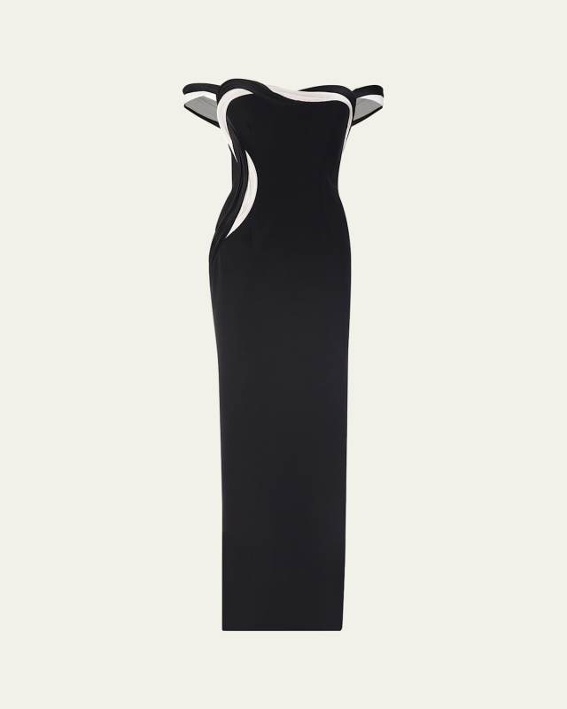 Orbital Interplay Off-Shoulder Column Gown